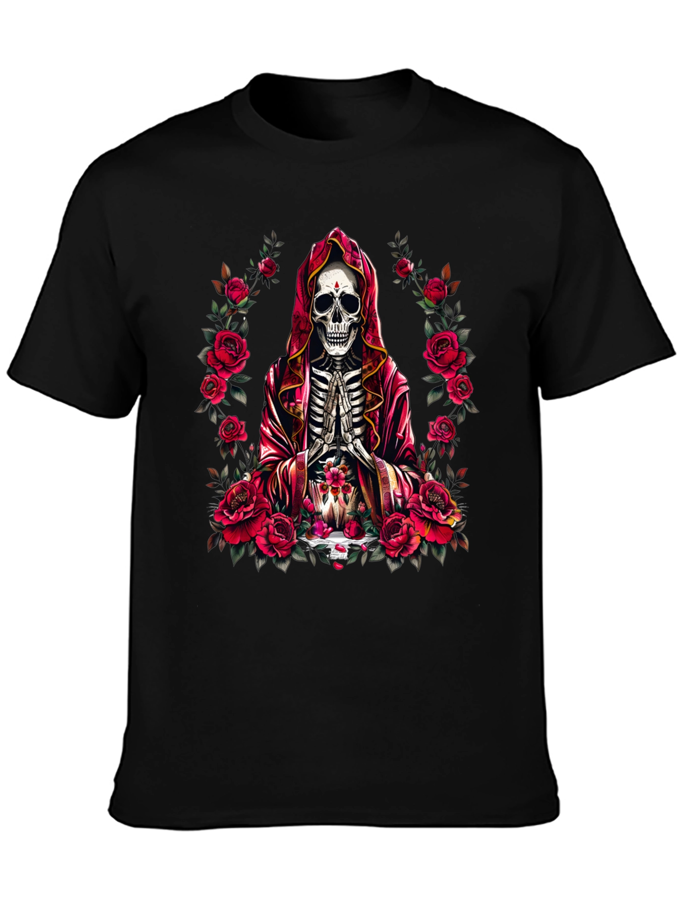 Skeleton Monk Rose T-Shirt - Gothic Style