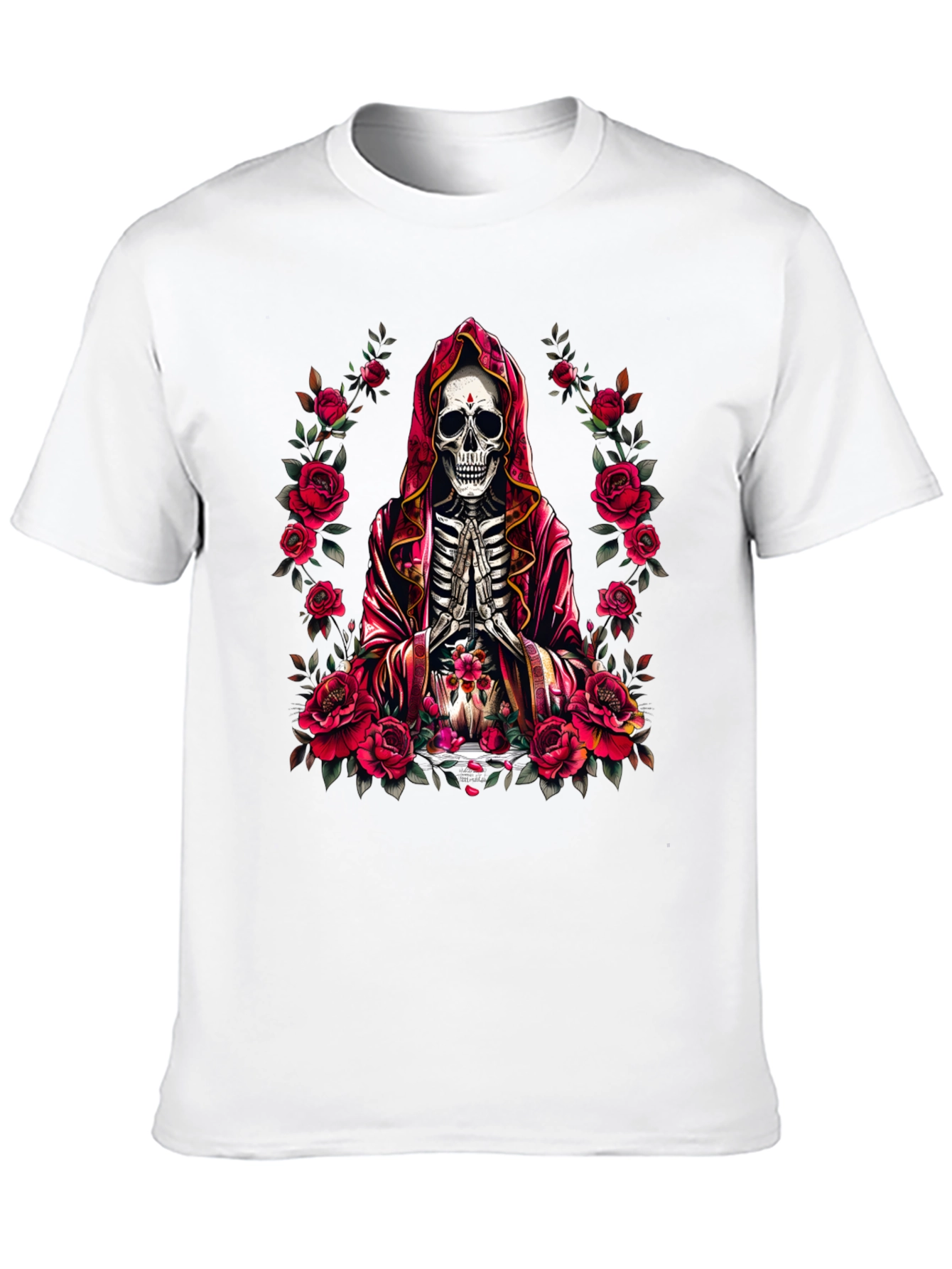 Skeleton Monk Rose T-Shirt - Gothic Style