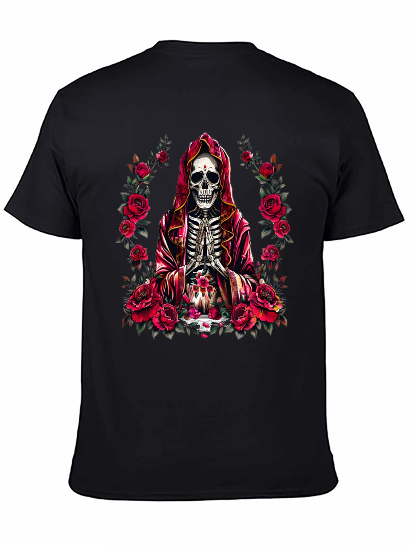 Skeleton Monk Rose T-Shirt - Gothic Style