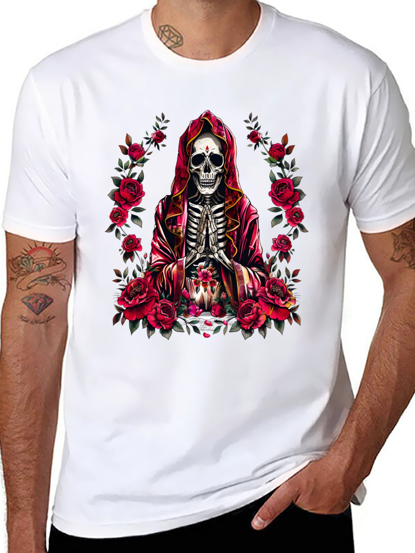 Skeleton Monk Rose T-Shirt - Gothic Style