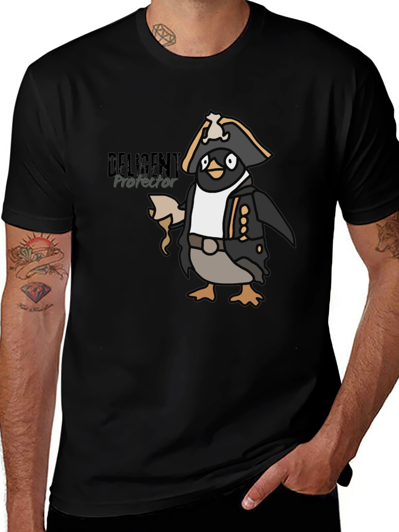 Pirate Penguin Graphic Tee - Black Cotton T-Shirt