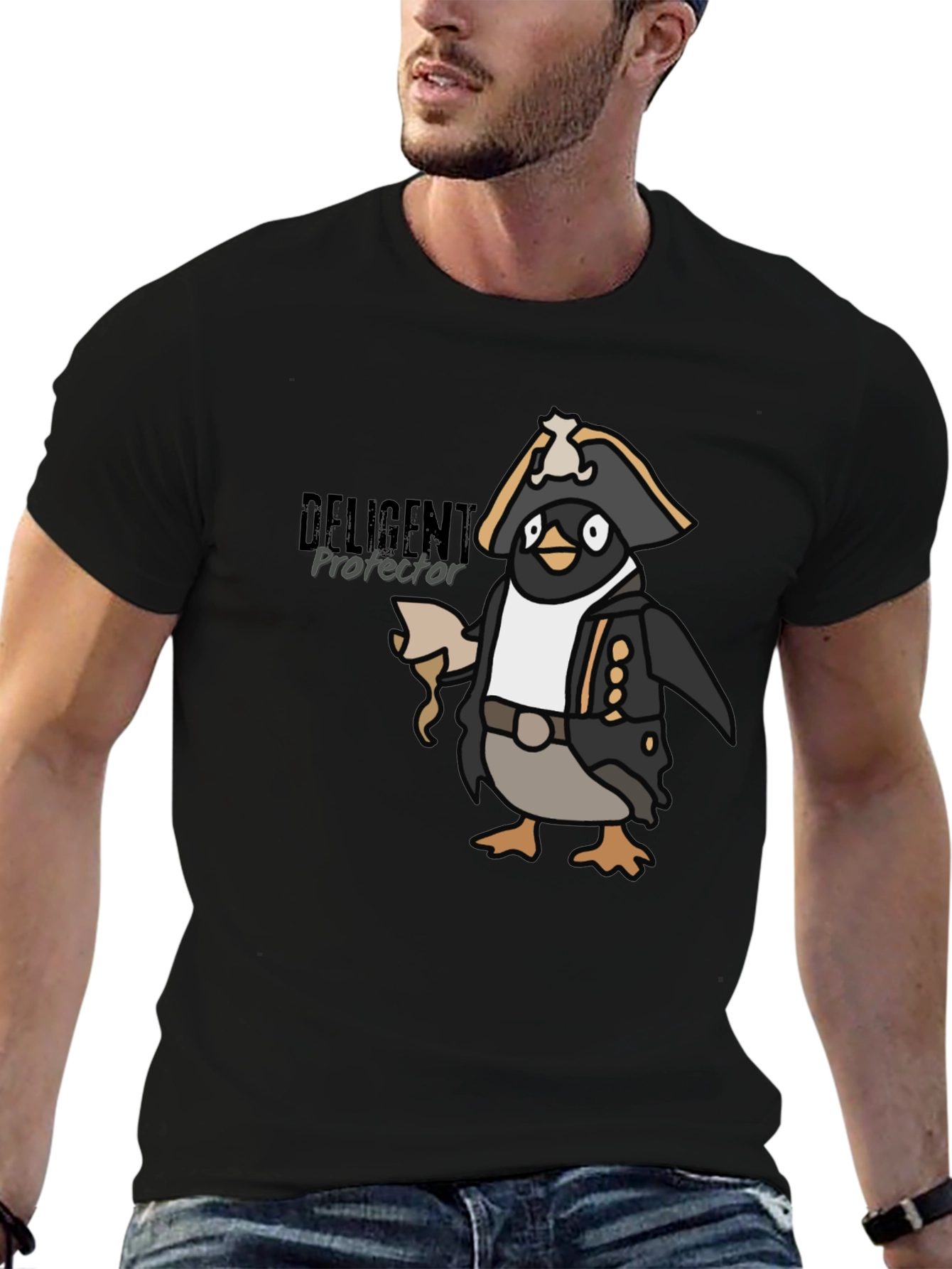 Pirate Penguin Graphic Tee - Black Cotton T-Shirt