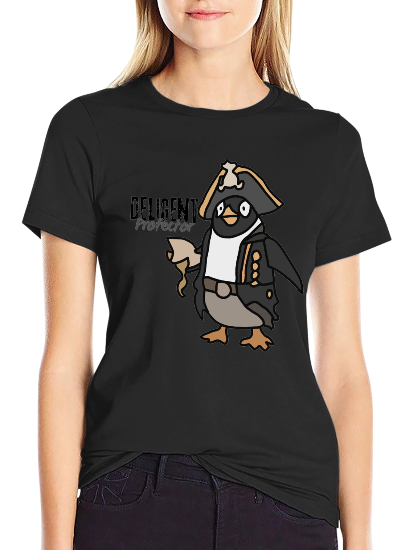 Pirate Penguin Graphic Tee - Black Cotton T-Shirt