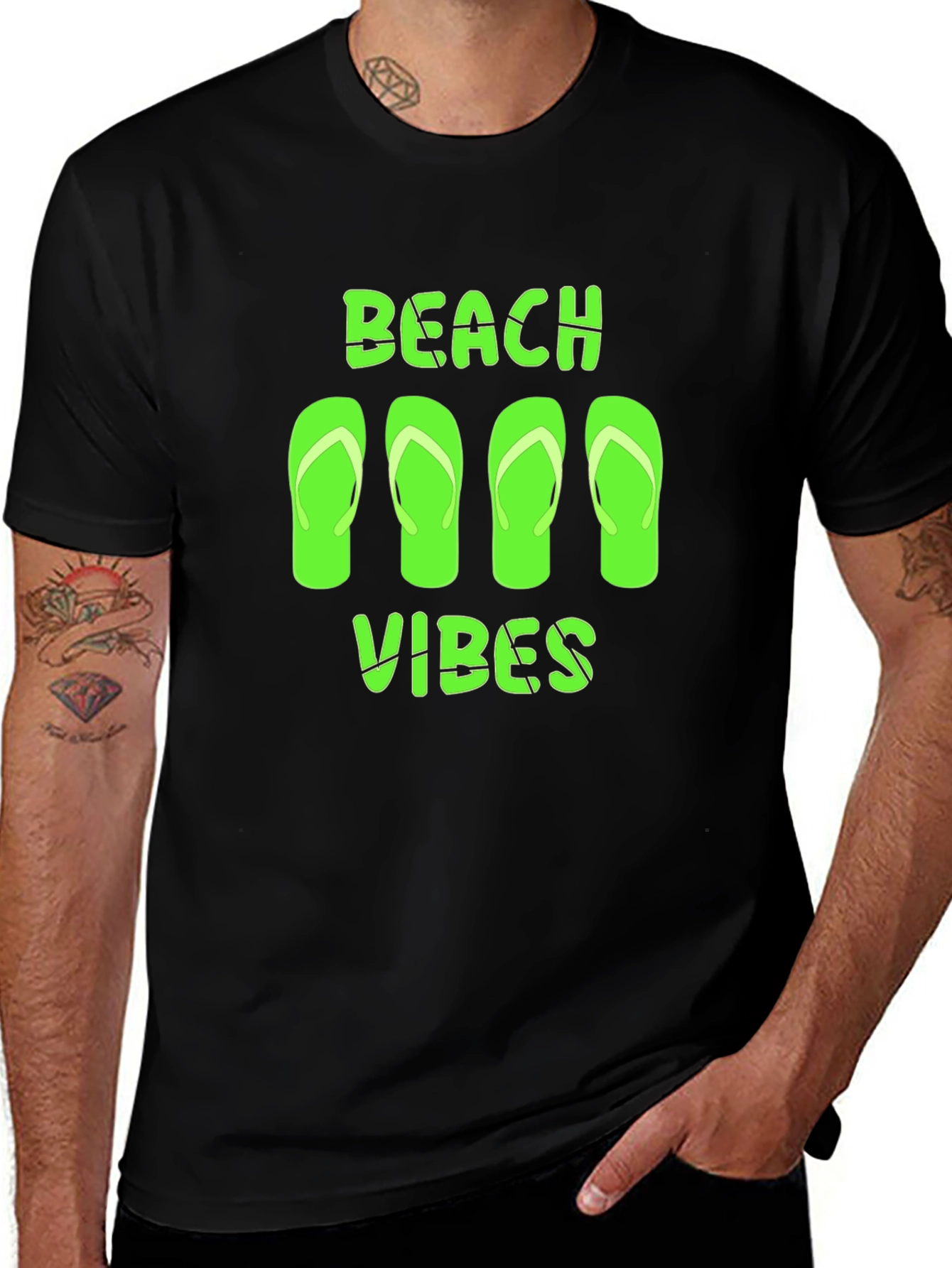 Beach Vibes Graphic Tee - Black Casual T-Shirt