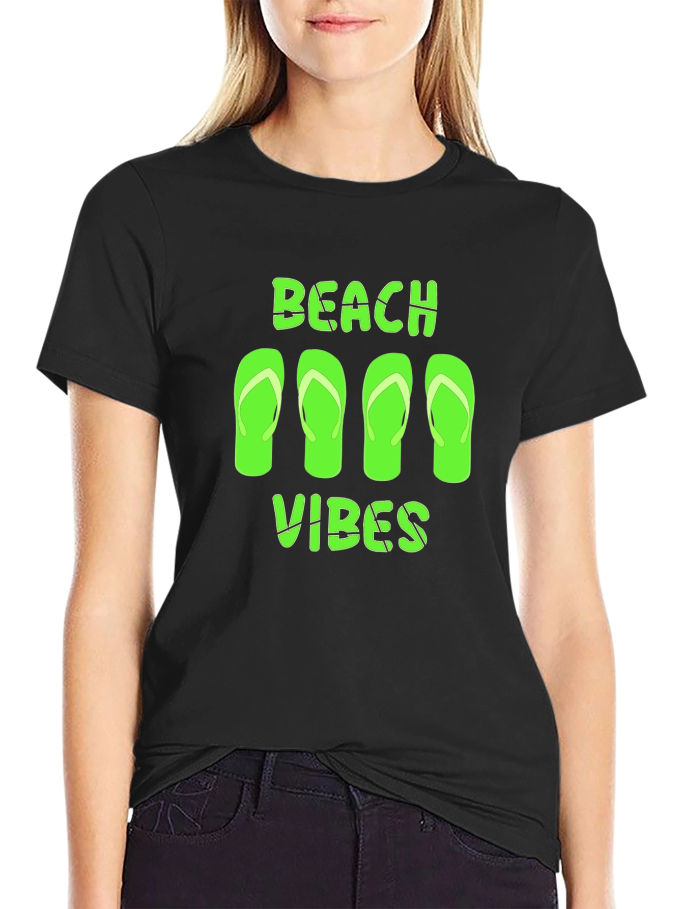 Beach Vibes Graphic Tee - Black Casual T-Shirt