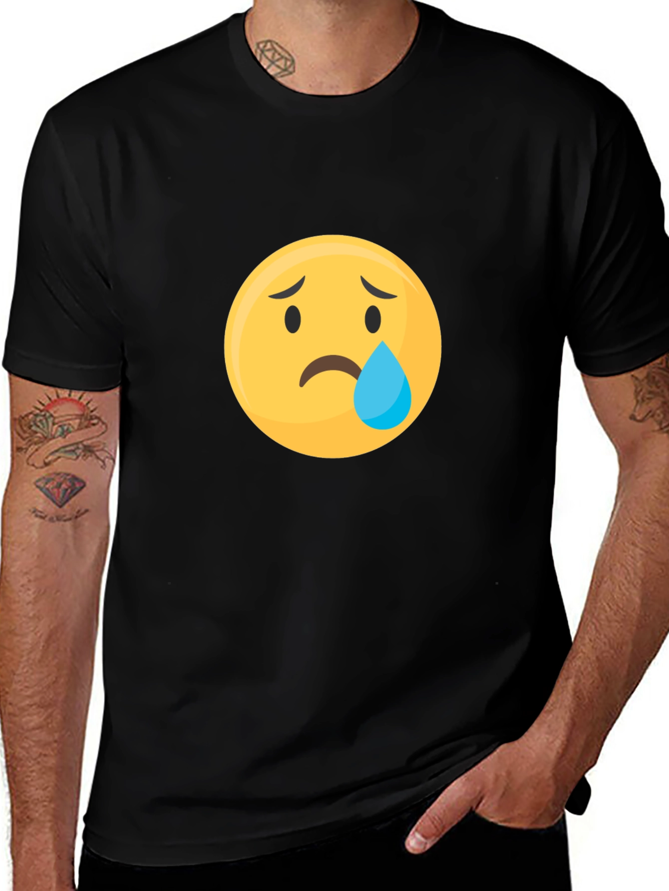 Sad Emoji Graphic Black T-Shirt