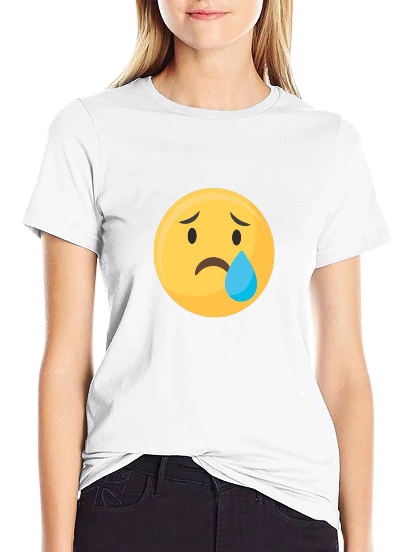Sad Emoji Graphic Black T-Shirt