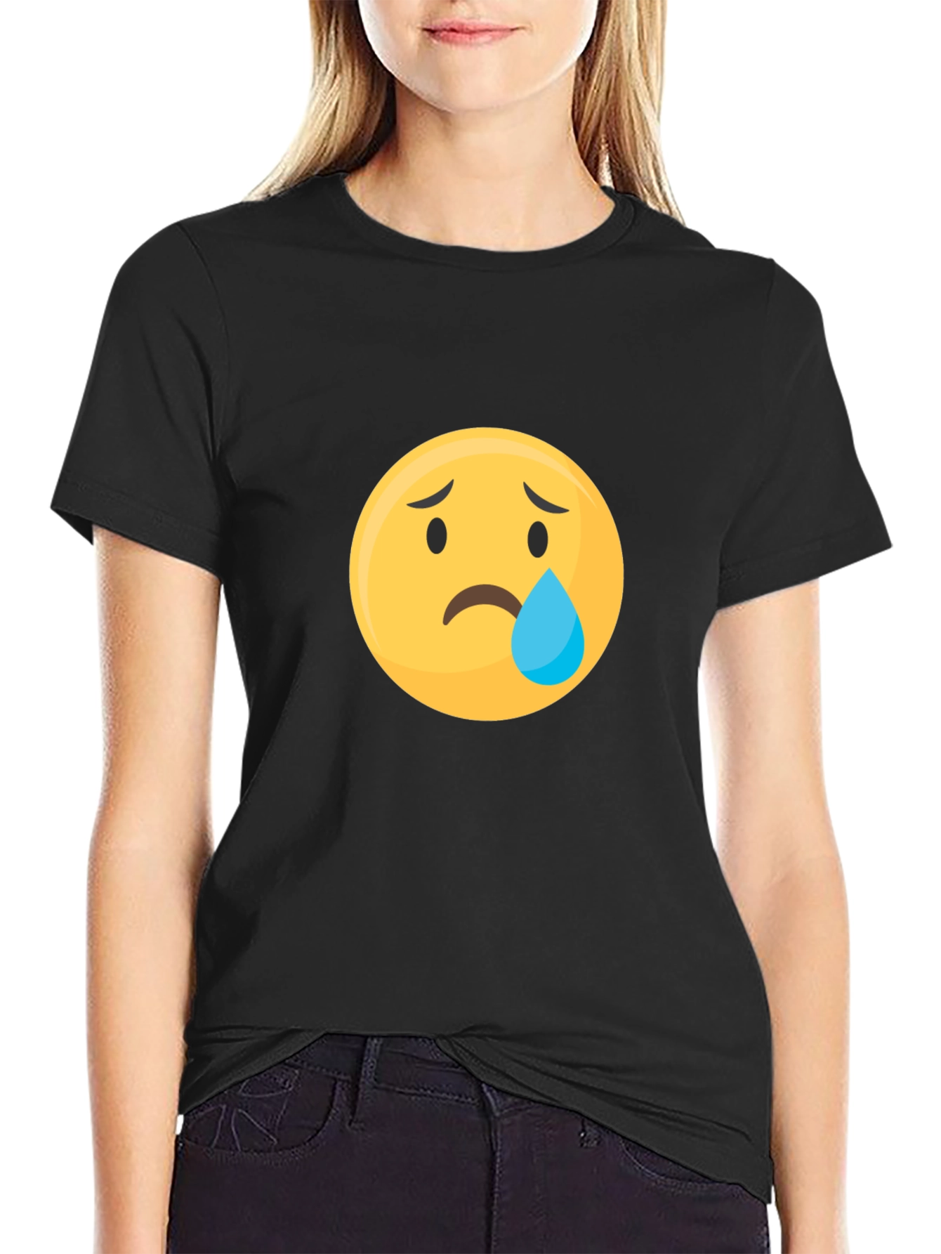 Sad Emoji Graphic Black T-Shirt