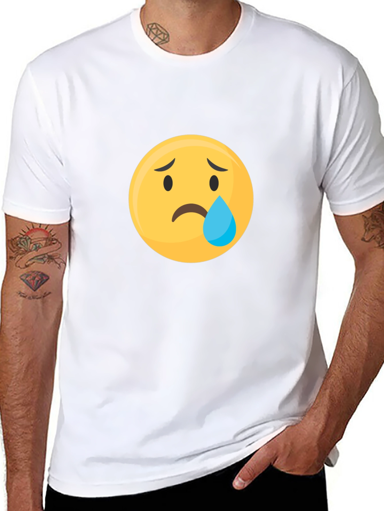 Sad Emoji Graphic Black T-Shirt