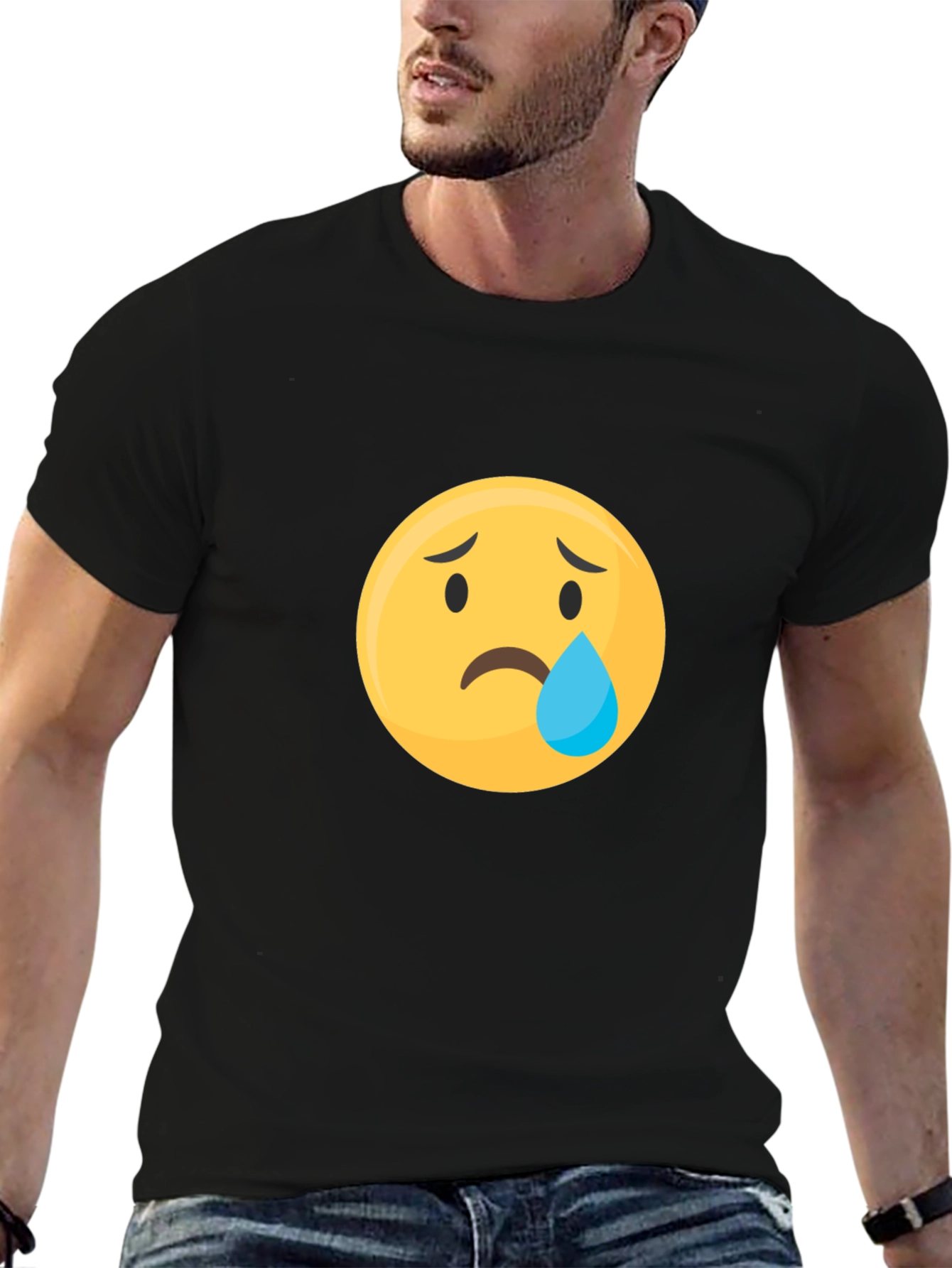 Sad Emoji Graphic Black T-Shirt