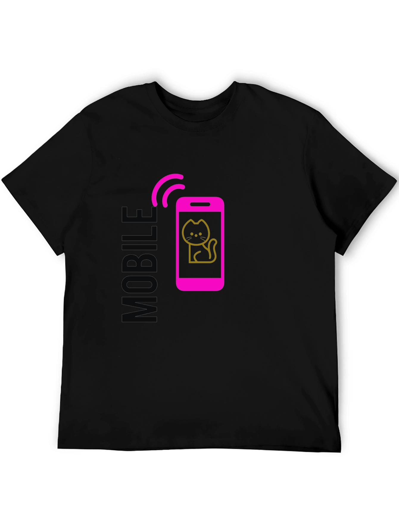 Mobile Cat Graphic Tee - Stylish Black T-Shirt