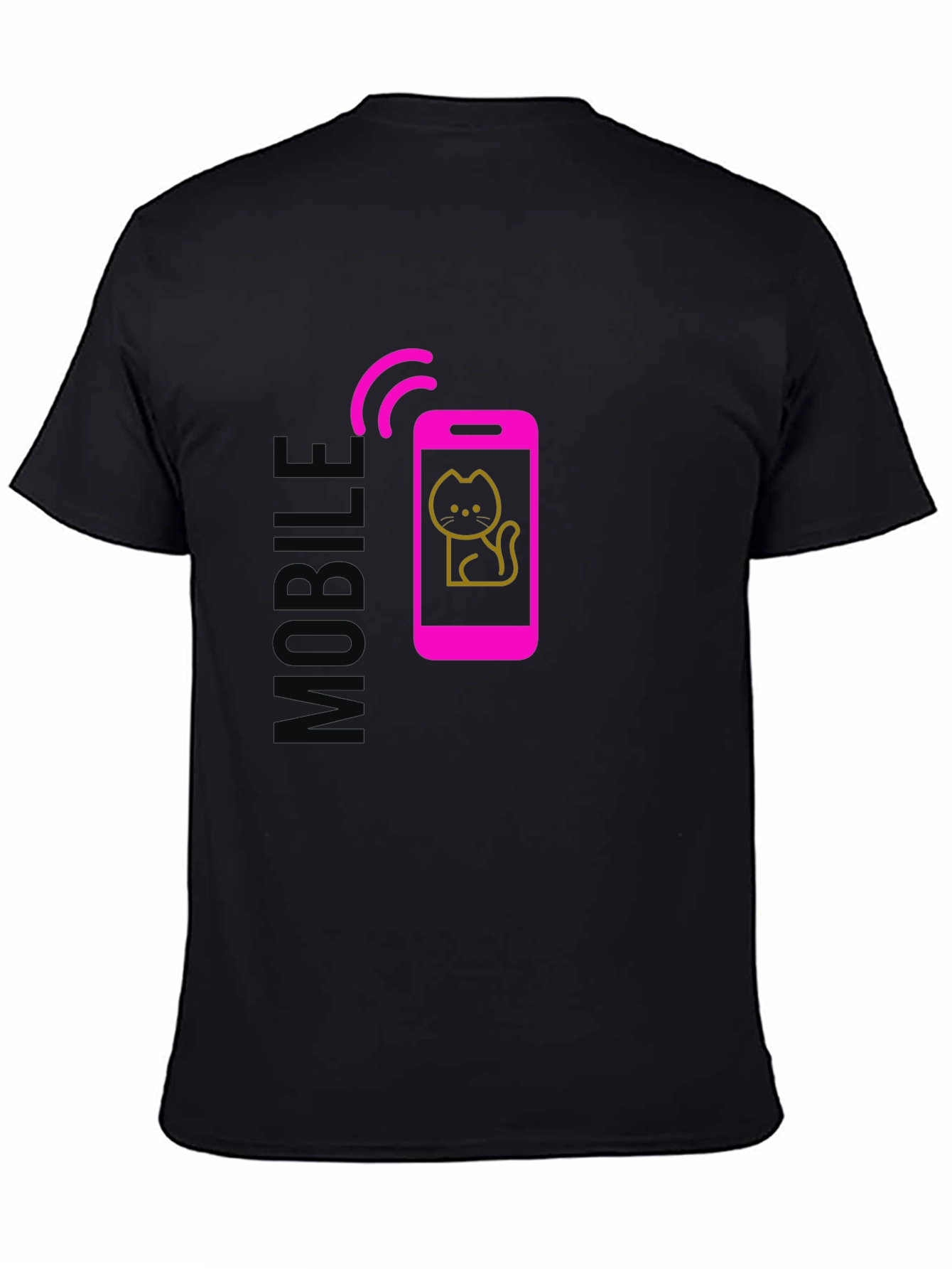 Mobile Cat Graphic Tee - Stylish Black T-Shirt