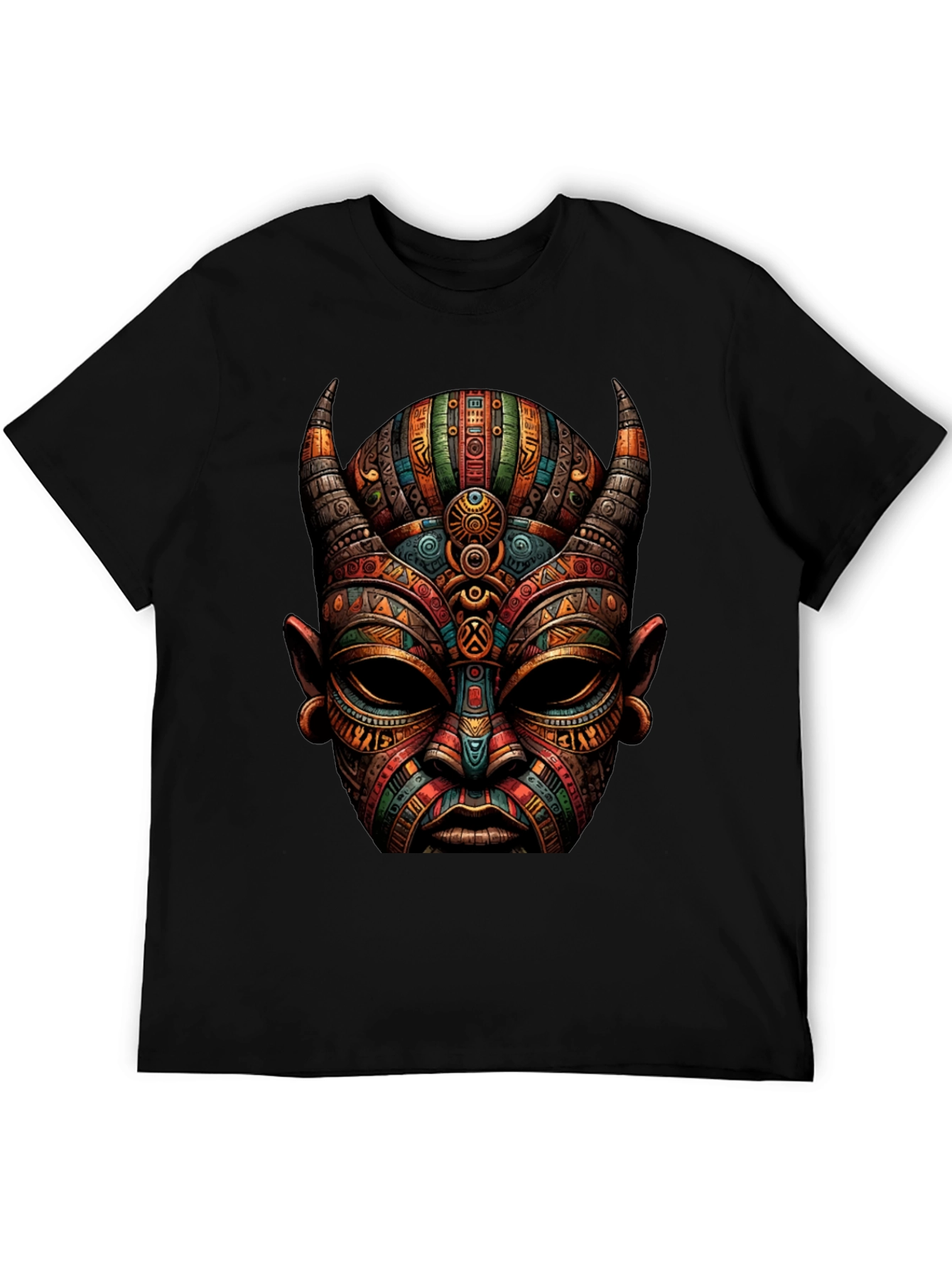 Tribal Mask Graphic Tee - Unique Design