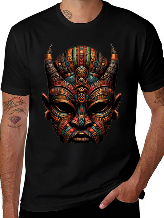 Tribal Mask Graphic Tee - Unique Design