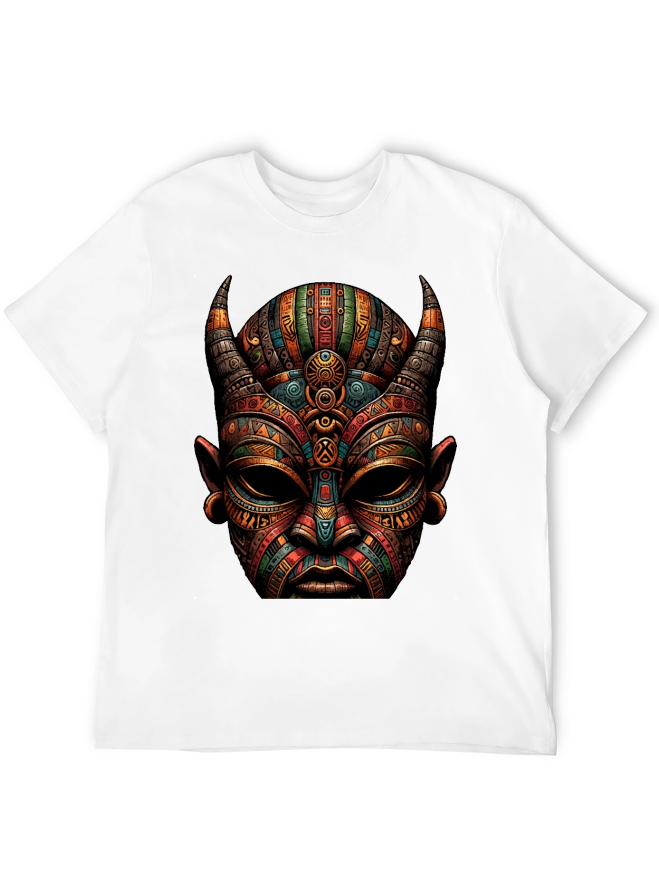 Tribal Mask Graphic Tee - Unique Design