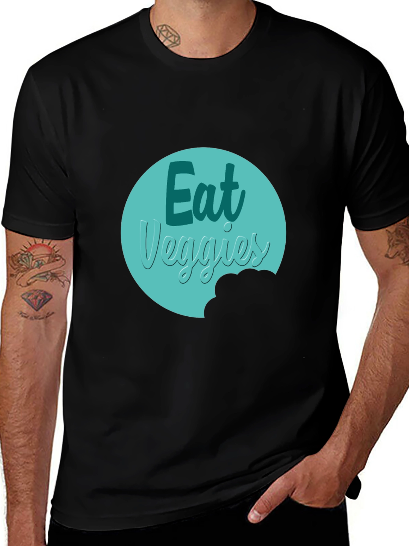 Eat Veggies Graphic Tee - Black Cotton T-Shirt