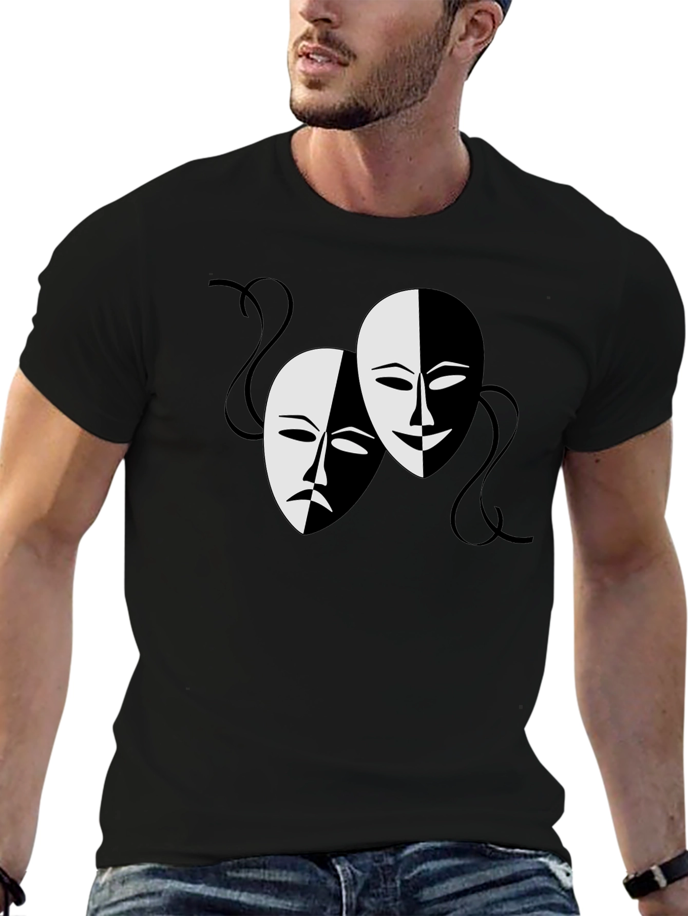 Comedy and Tragedy Masks Graphic Tee - Black