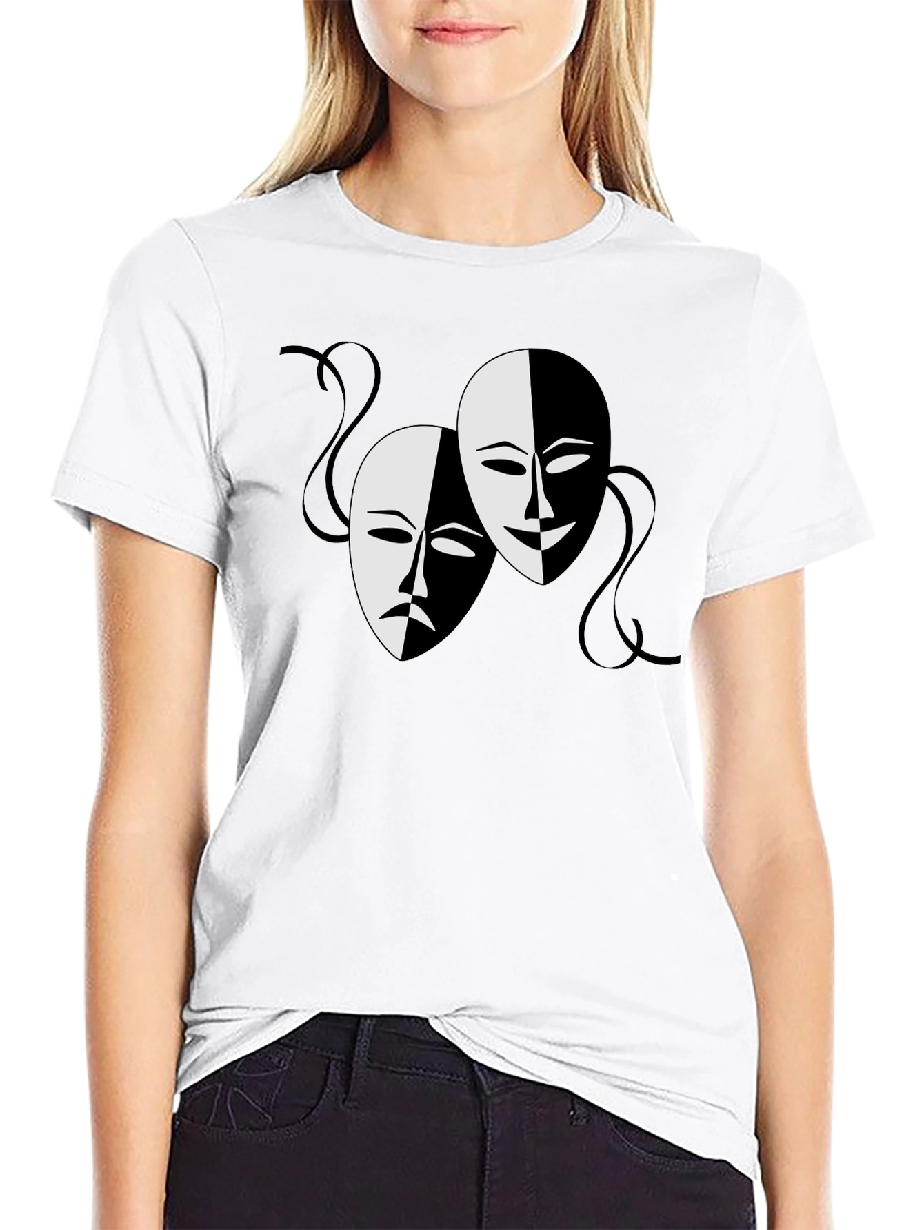 Comedy and Tragedy Masks Graphic Tee - Black