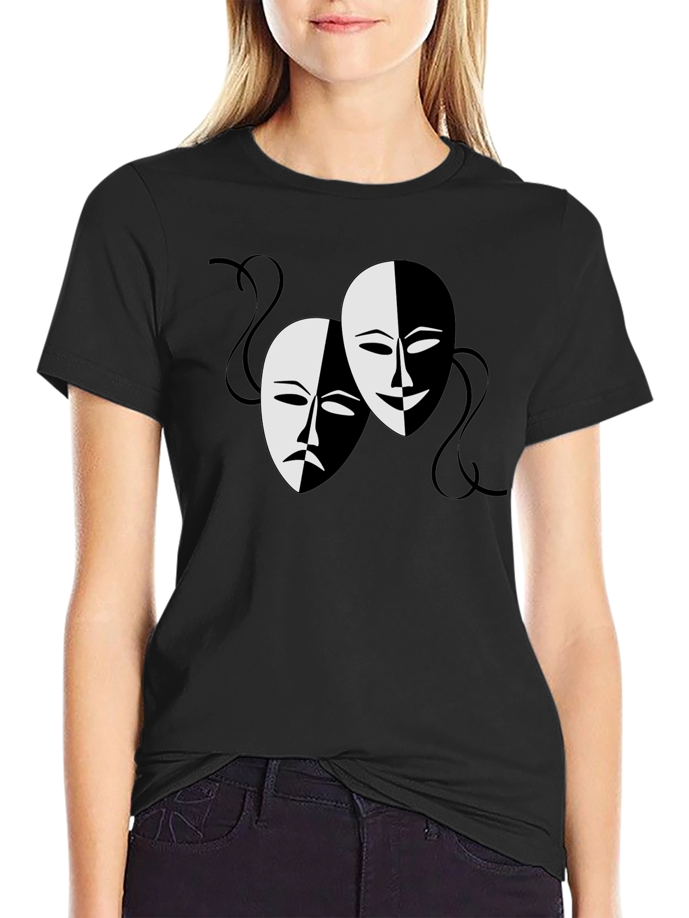 Comedy and Tragedy Masks Graphic Tee - Black