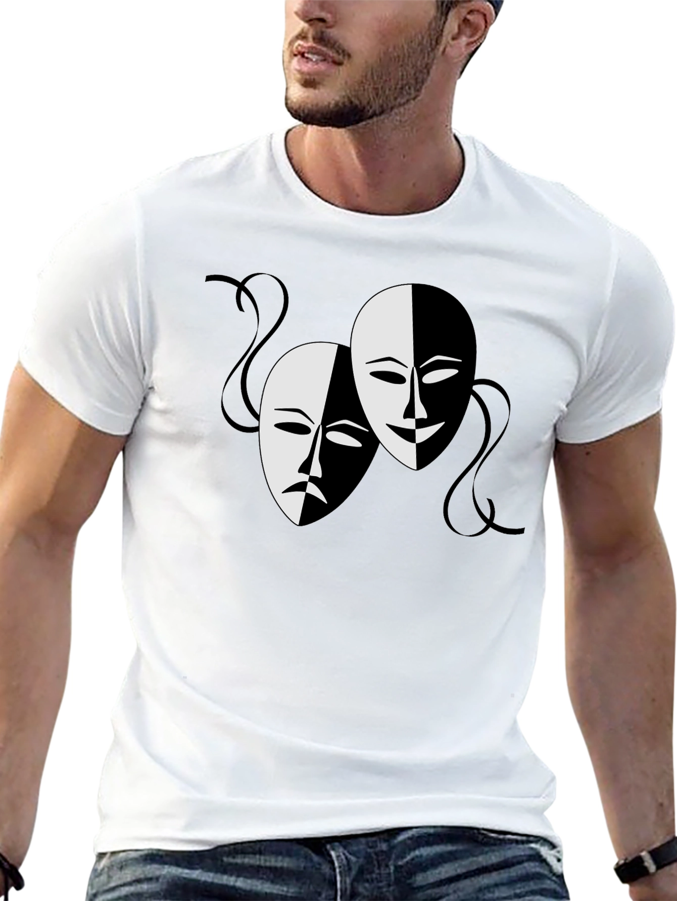 Comedy and Tragedy Masks Graphic Tee - Black