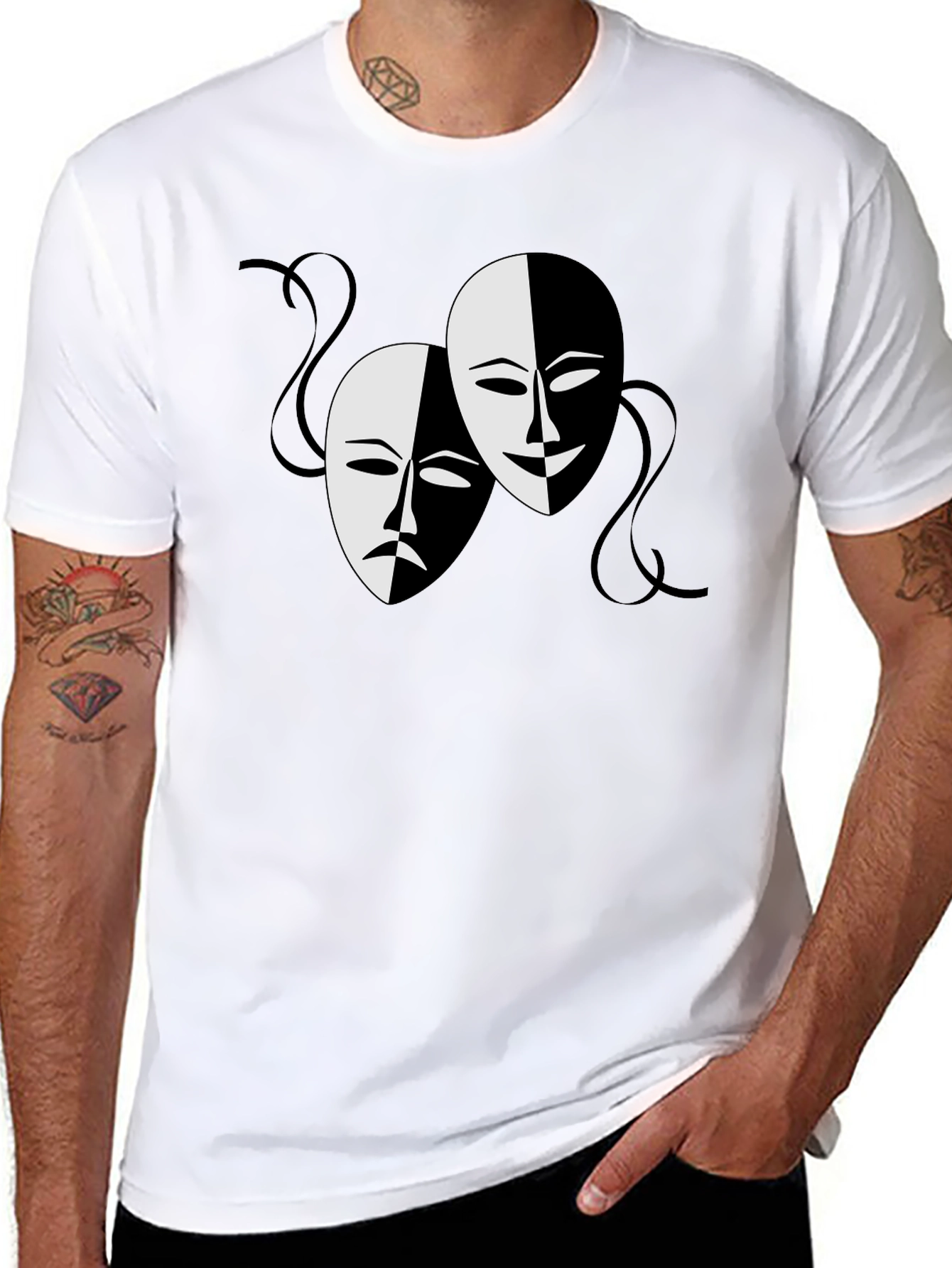 Comedy and Tragedy Masks Graphic Tee - Black