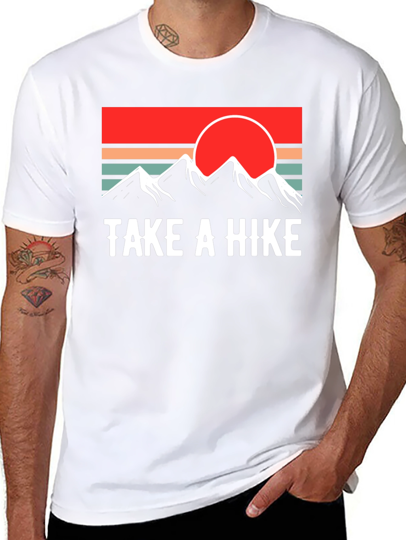 Take A Hike Graphic Tee - Retro Mountain Sunset
