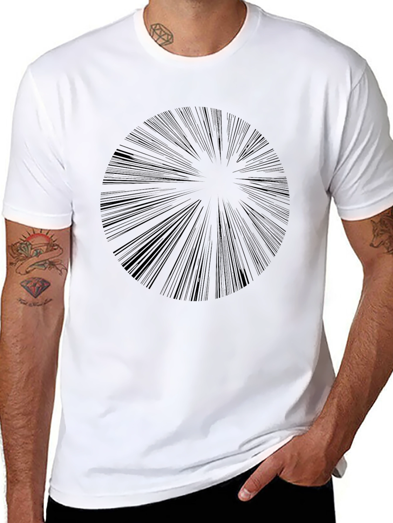 Abstract Radial Burst Black T-Shirt