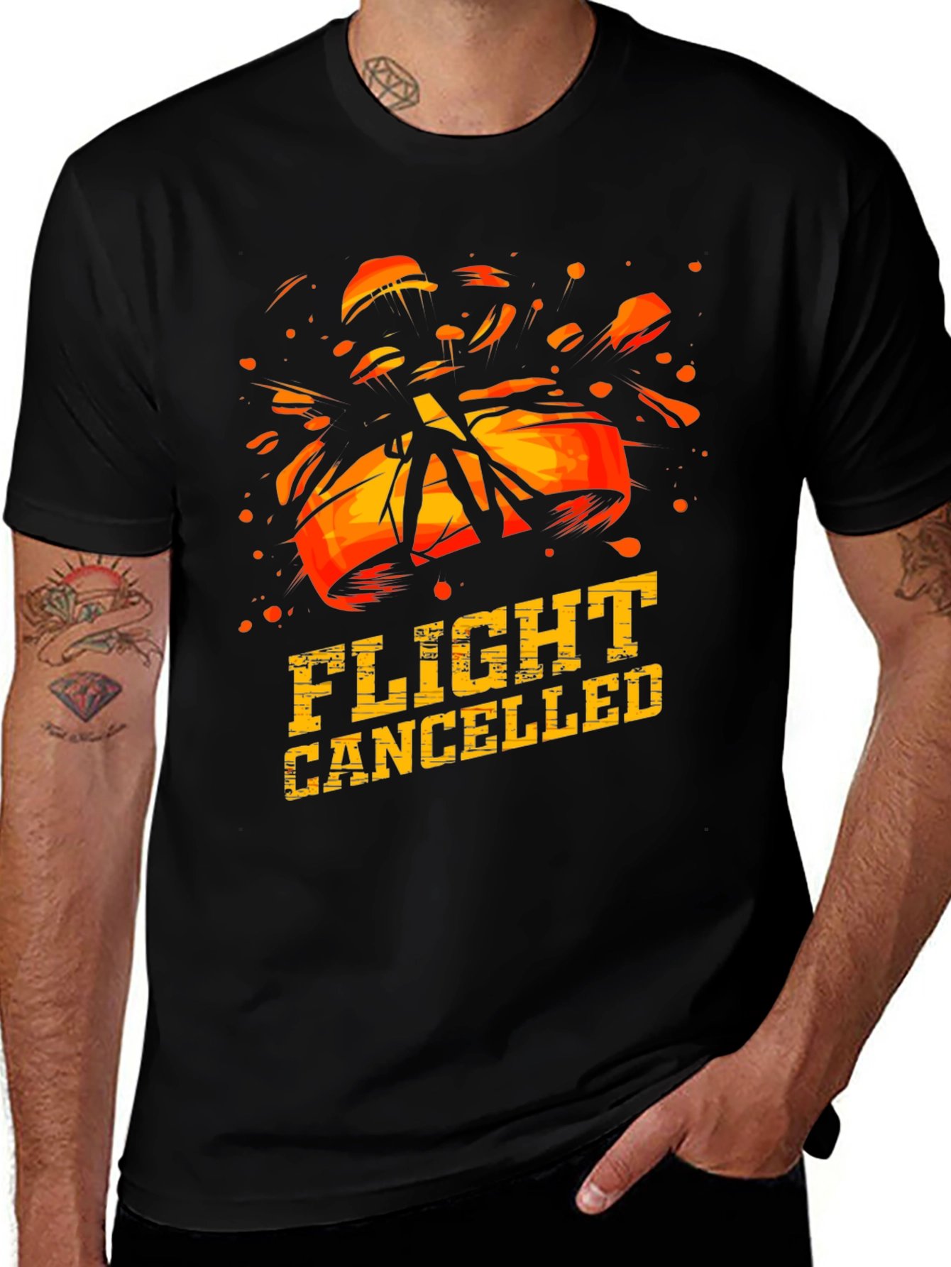 Flight Cancelled Graphic T-Shirt - Black Crew Neck Tee