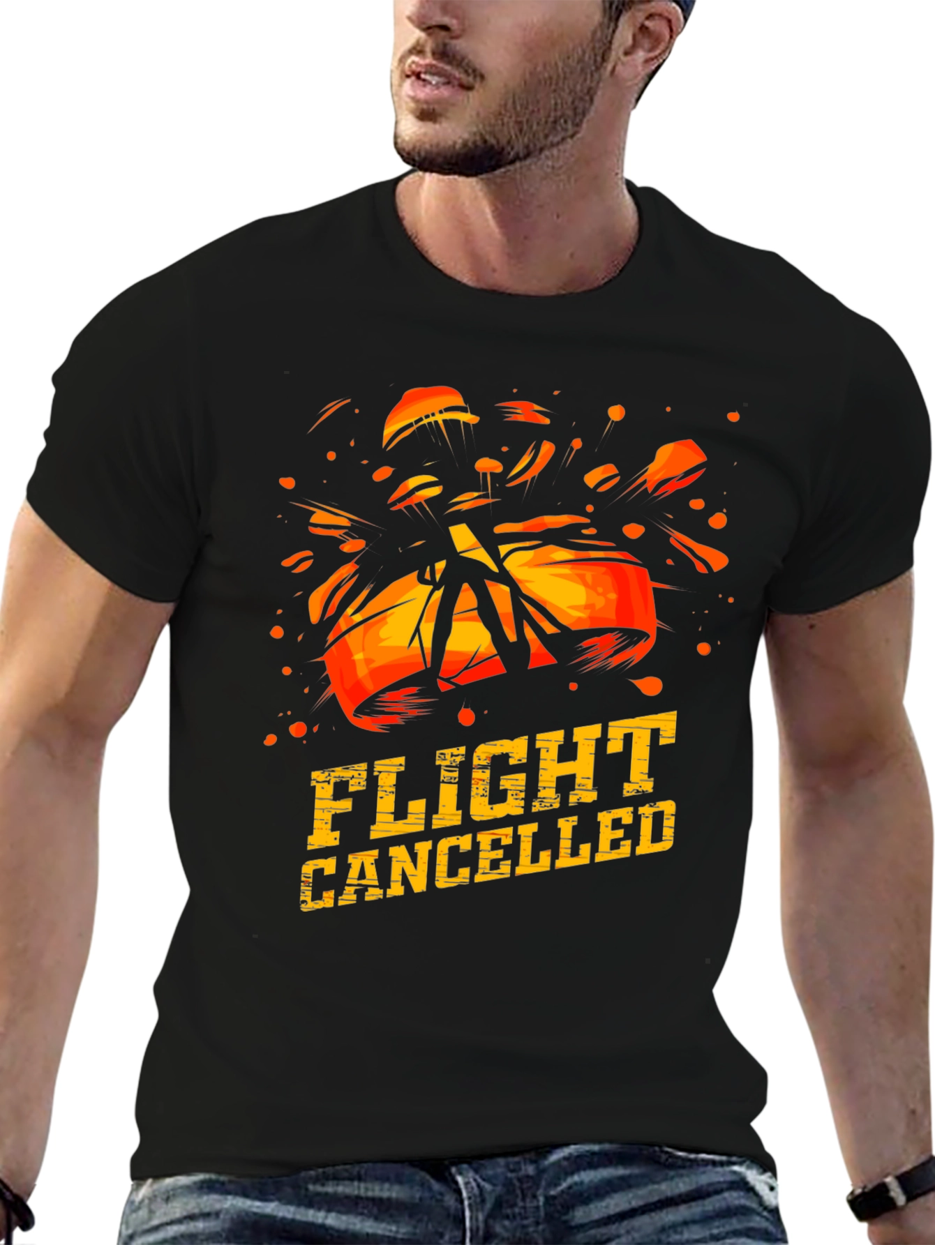 Flight Cancelled Graphic T-Shirt - Black Crew Neck Tee