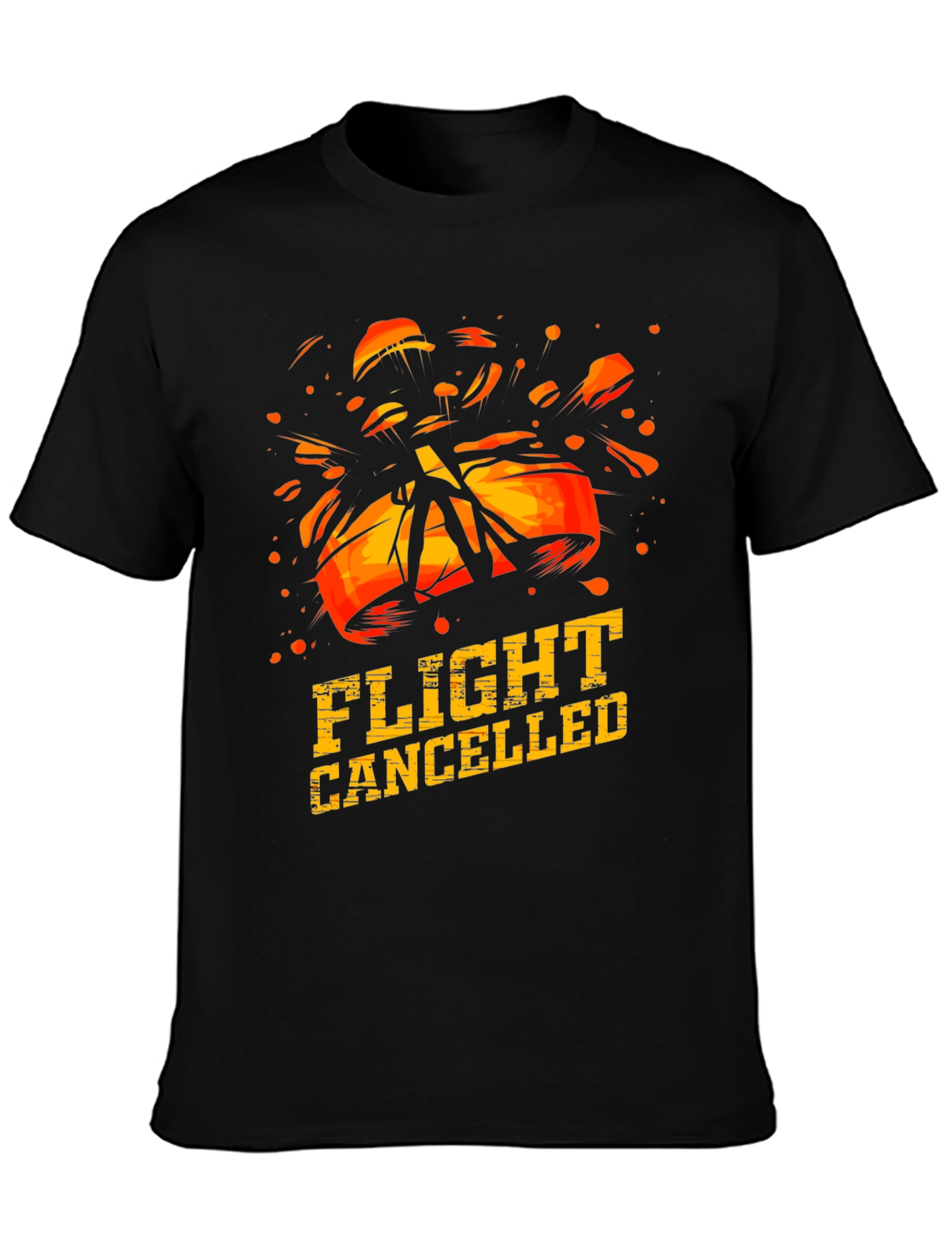 Flight Cancelled Graphic T-Shirt - Black Crew Neck Tee