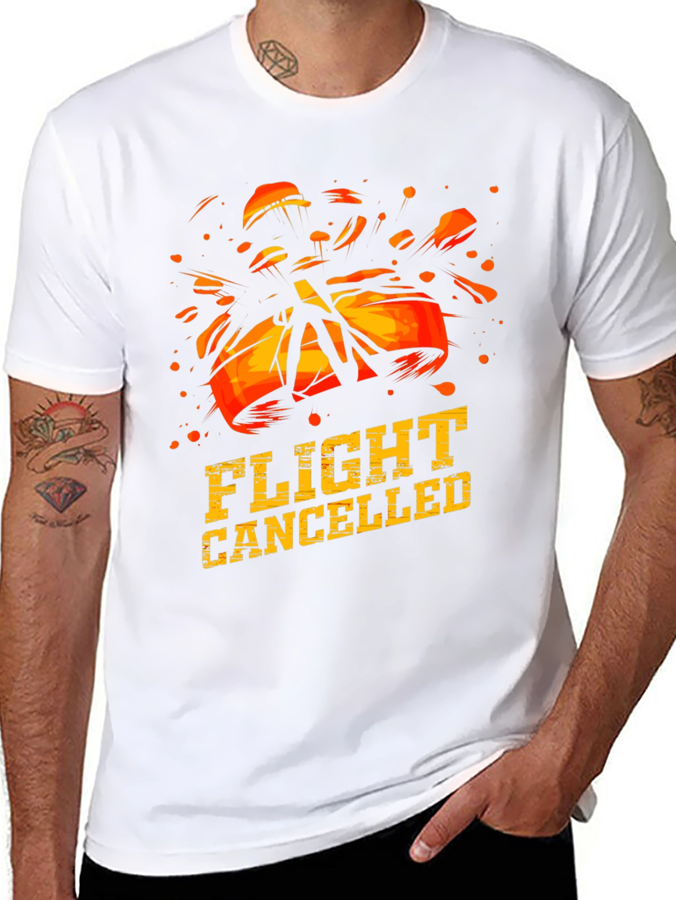 Flight Cancelled Graphic T-Shirt - Black Crew Neck Tee