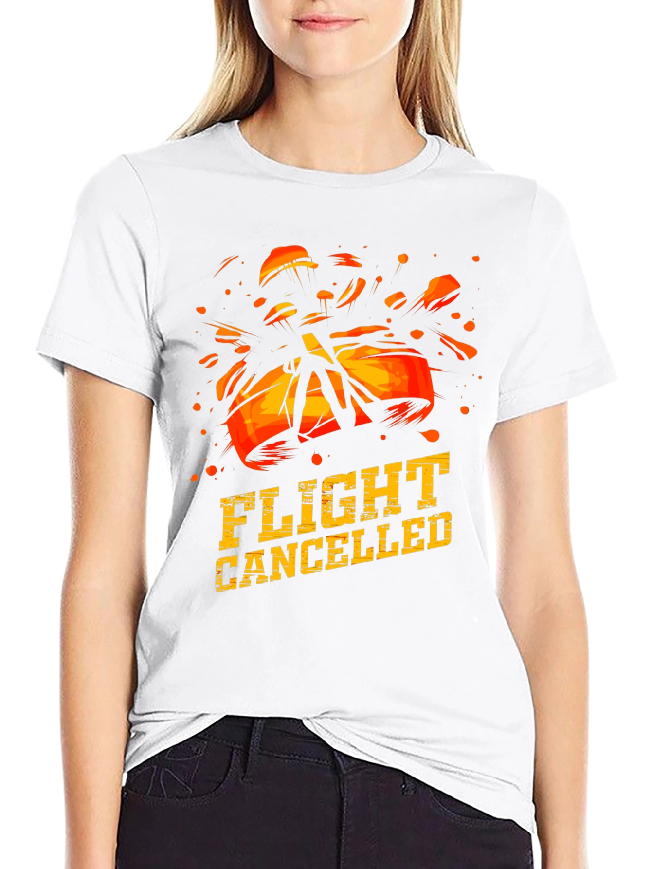 Flight Cancelled Graphic T-Shirt - Black Crew Neck Tee