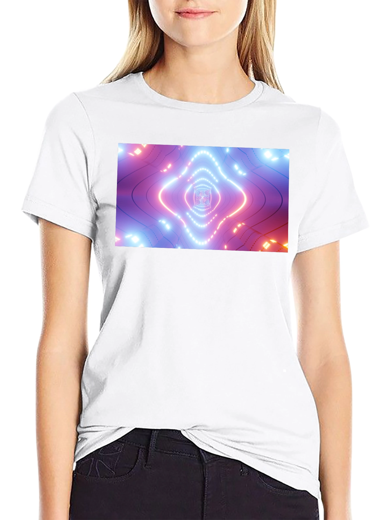 Abstract Neon Tunnel Black T-Shirt