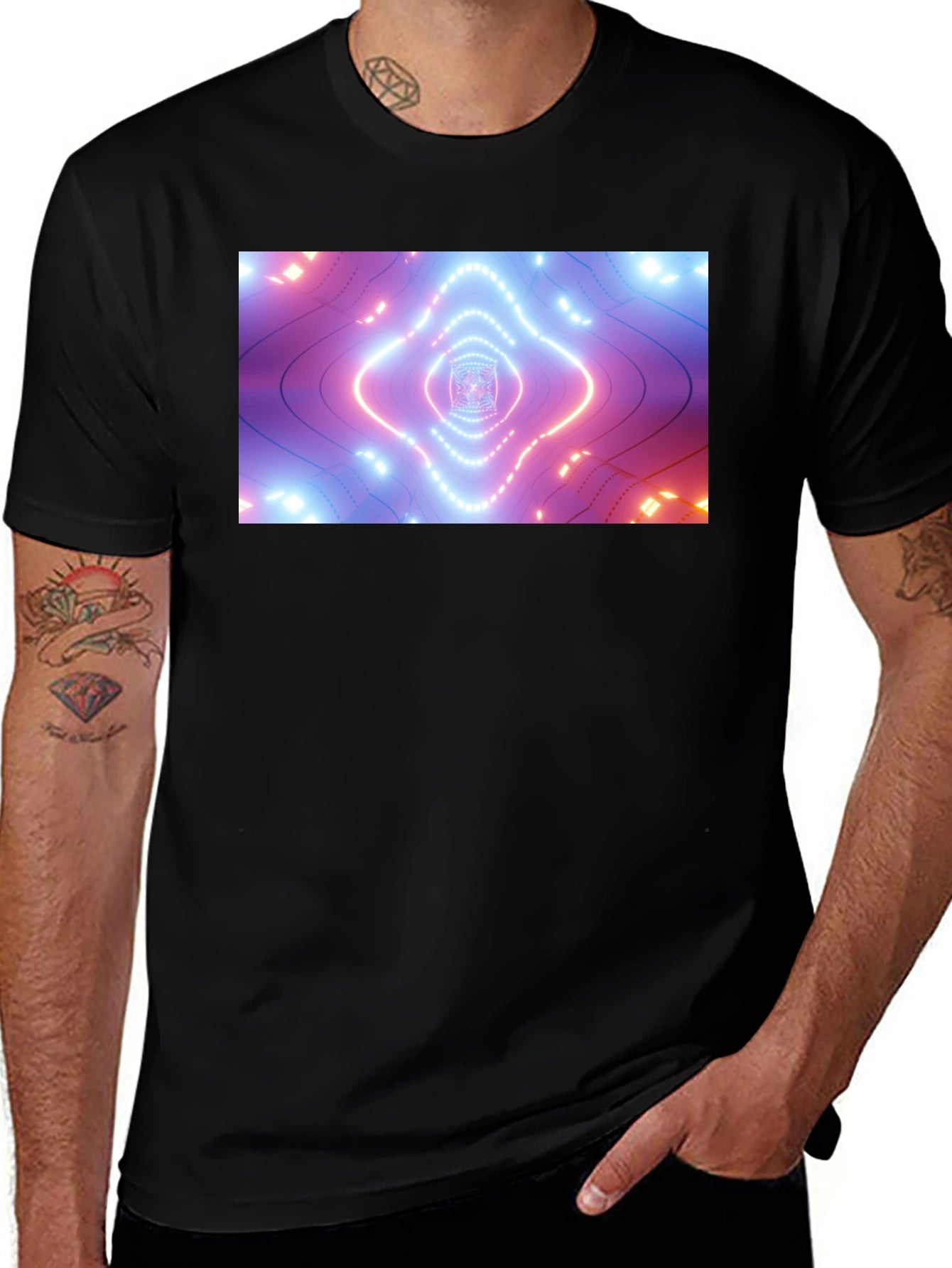 Abstract Neon Tunnel Black T-Shirt