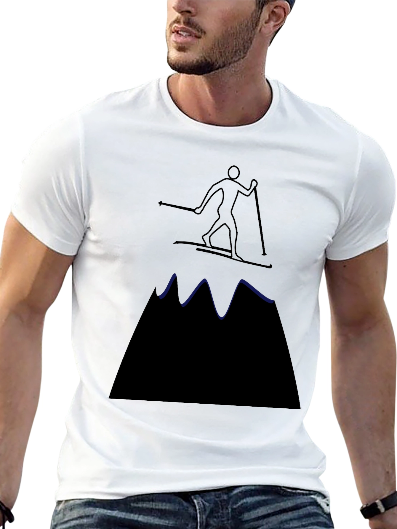 Ski Mountain Graphic Tee - Black Cotton T-Shirt