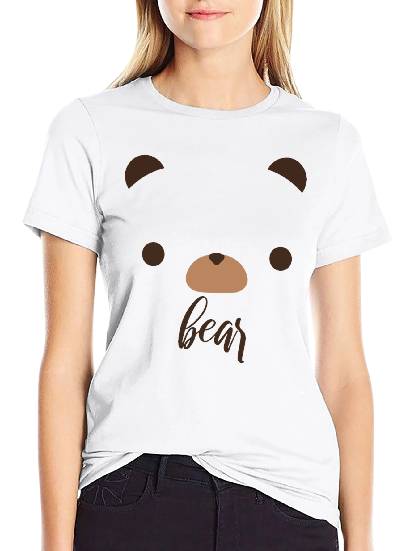 Cute Bear Face Graphic Tee - Soft Cotton T-Shirt