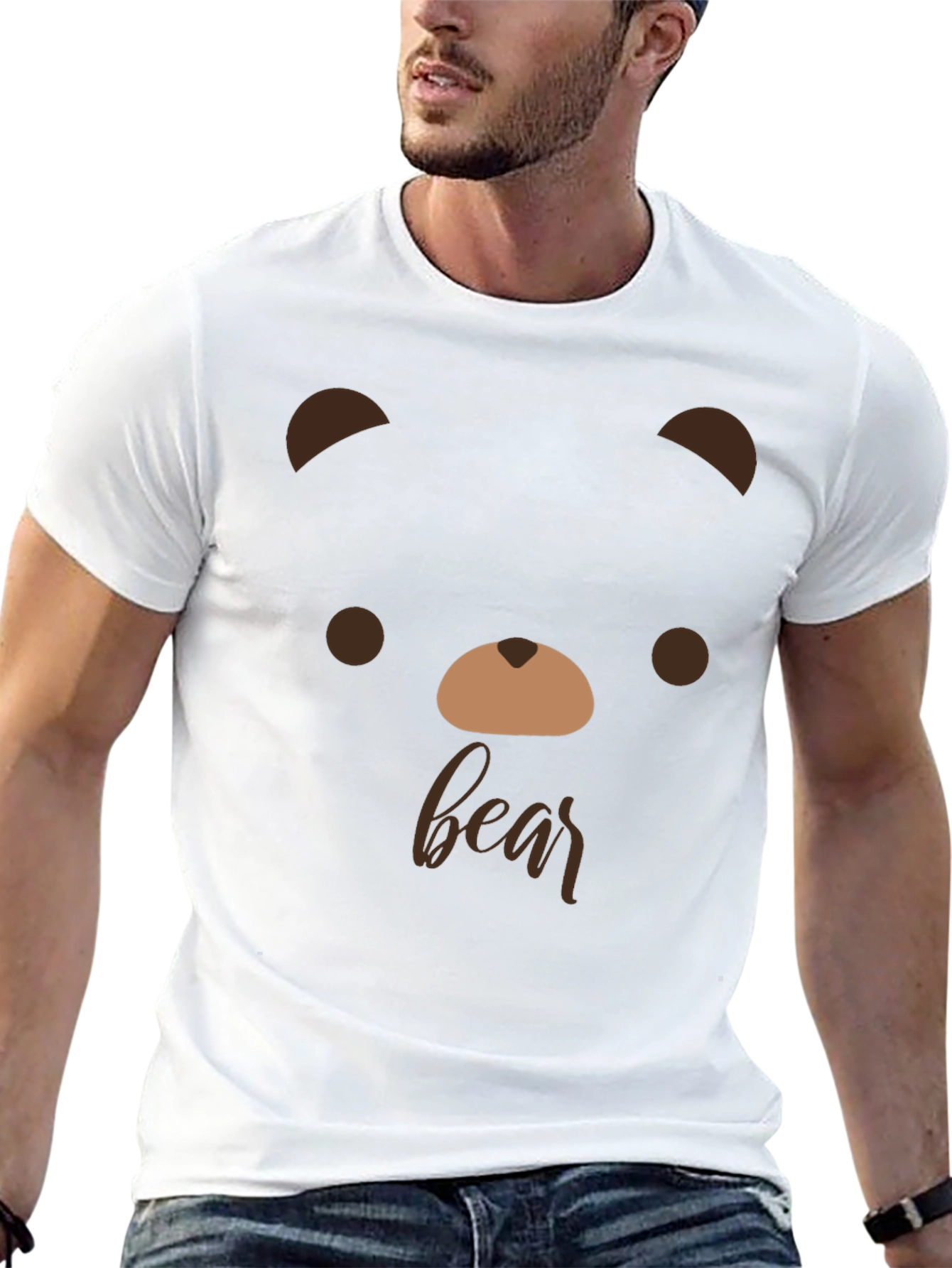 Cute Bear Face Graphic Tee - Soft Cotton T-Shirt