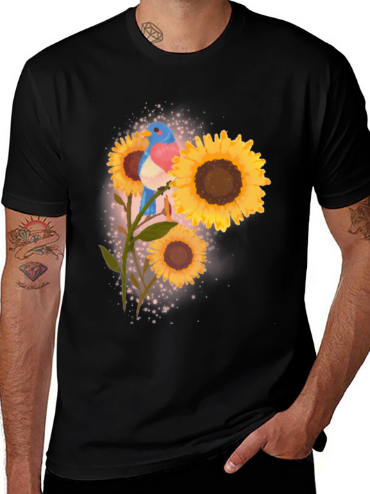 Bird and Sunflower Graphic Tee - Black