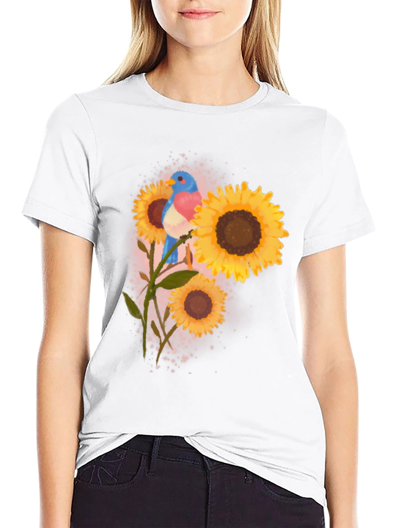Bird and Sunflower Graphic Tee - Black