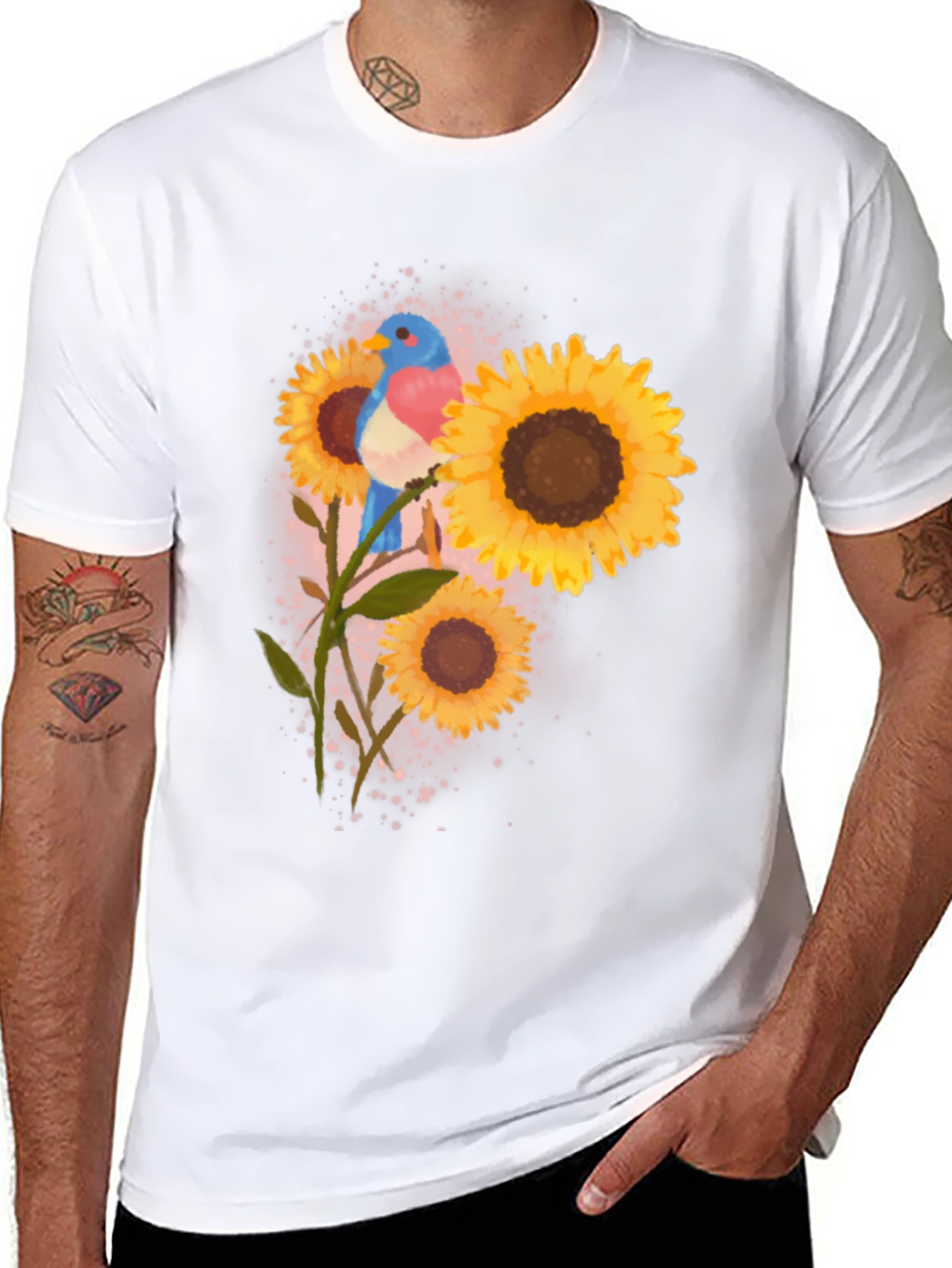 Bird and Sunflower Graphic Tee - Black