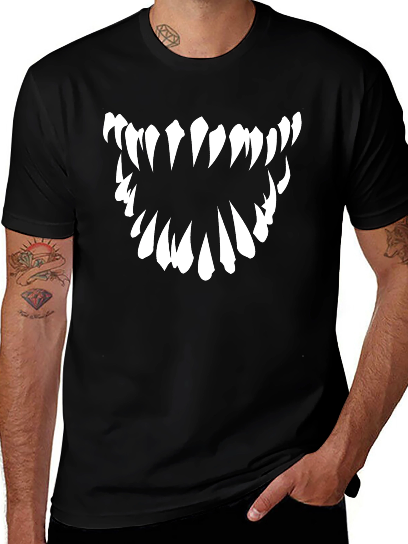 Monster Teeth Graphic Tee - Black Cotton T-Shirt