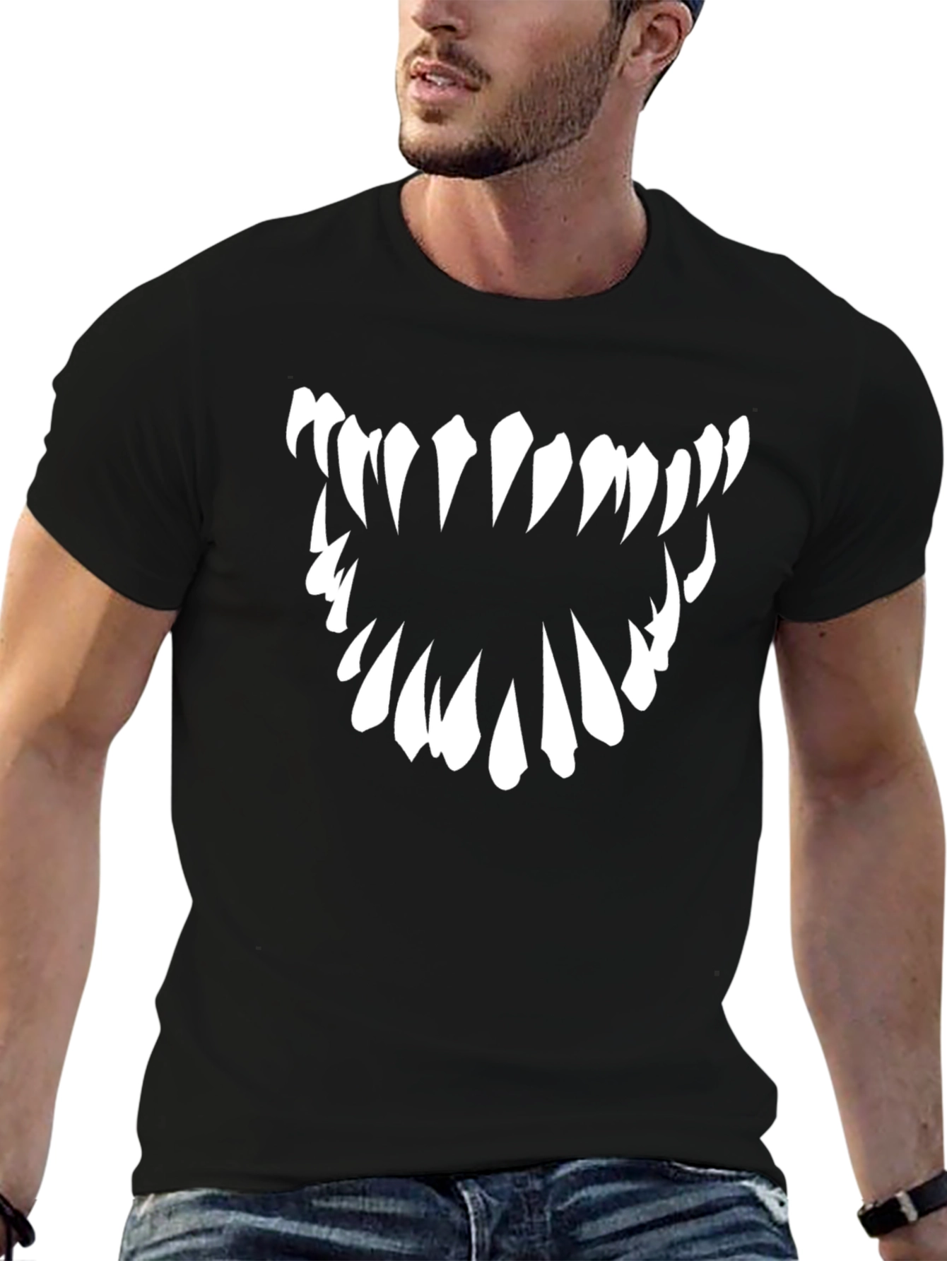 Monster Teeth Graphic Tee - Black Cotton T-Shirt