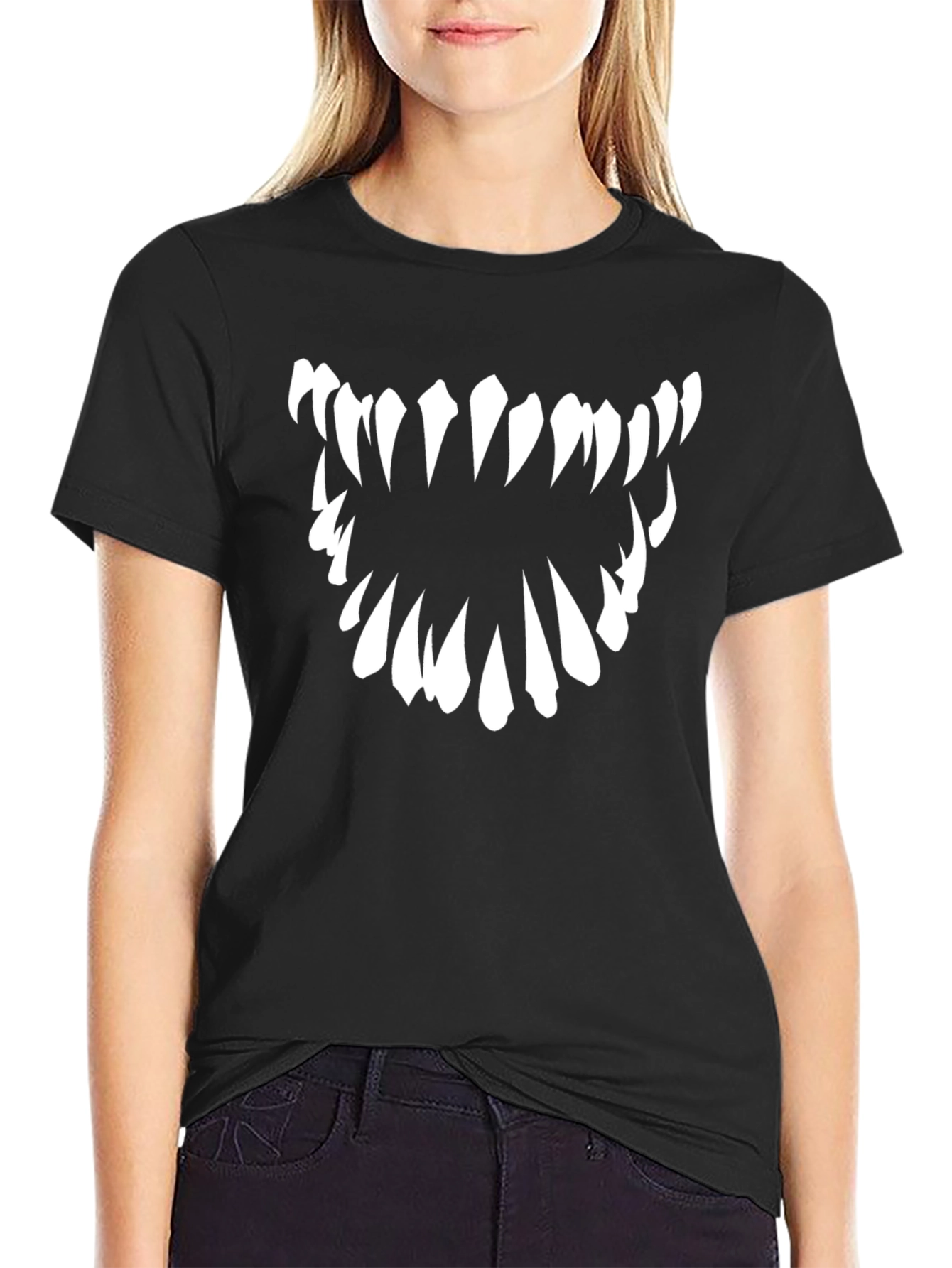 Monster Teeth Graphic Tee - Black Cotton T-Shirt