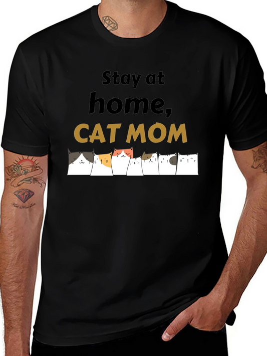 Stay at Home Cat Mom Black T-Shirt