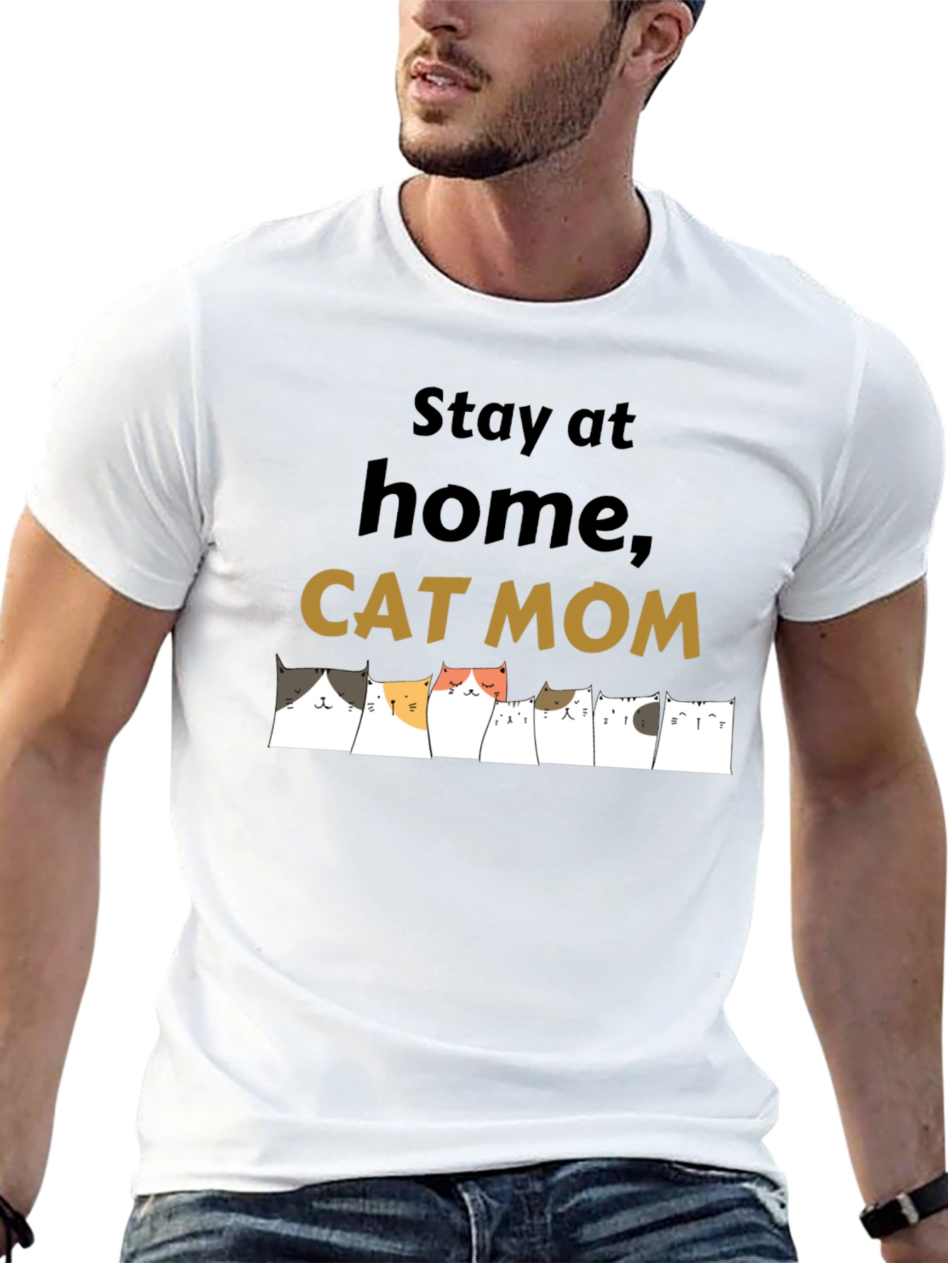 Stay at Home Cat Mom Black T-Shirt