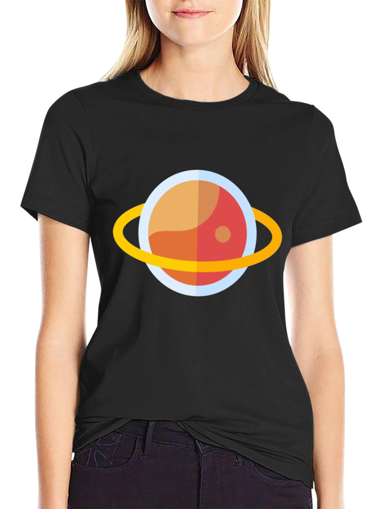 Cartoon Planet Graphic T-Shirt - Black