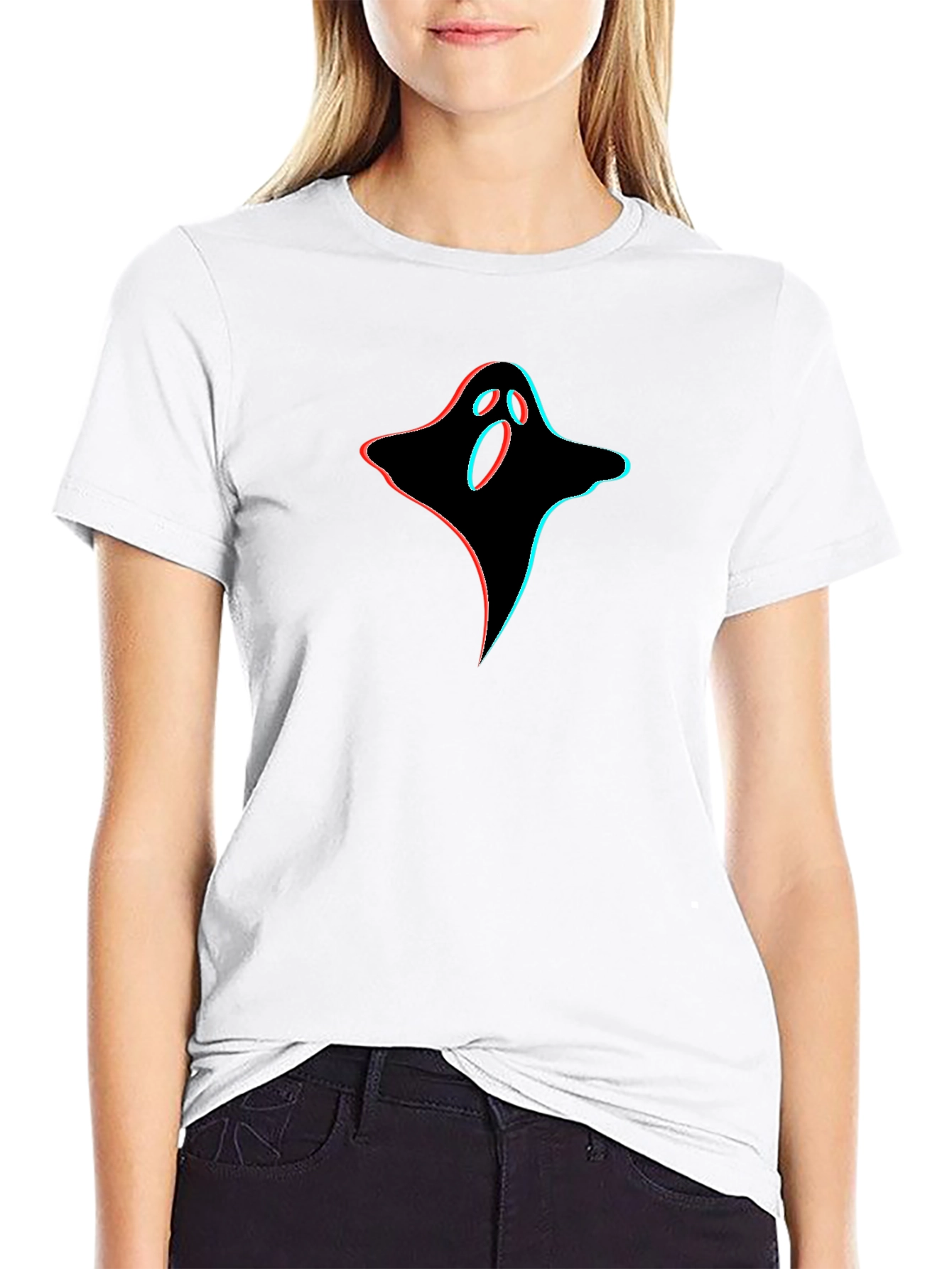 Spooky 3D Ghost Graphic Tee - Black Cotton T-Shirt