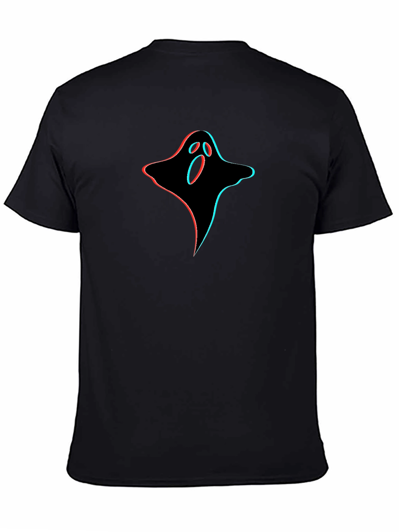 Spooky 3D Ghost Graphic Tee - Black Cotton T-Shirt