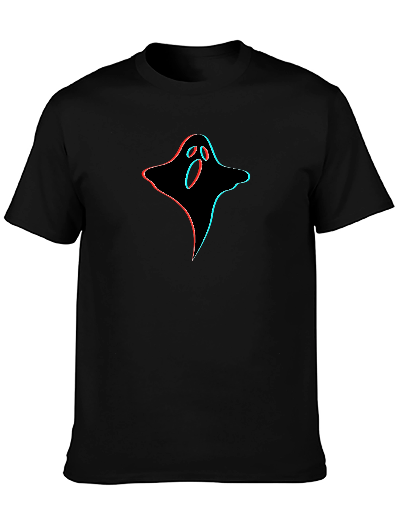 Spooky 3D Ghost Graphic Tee - Black Cotton T-Shirt