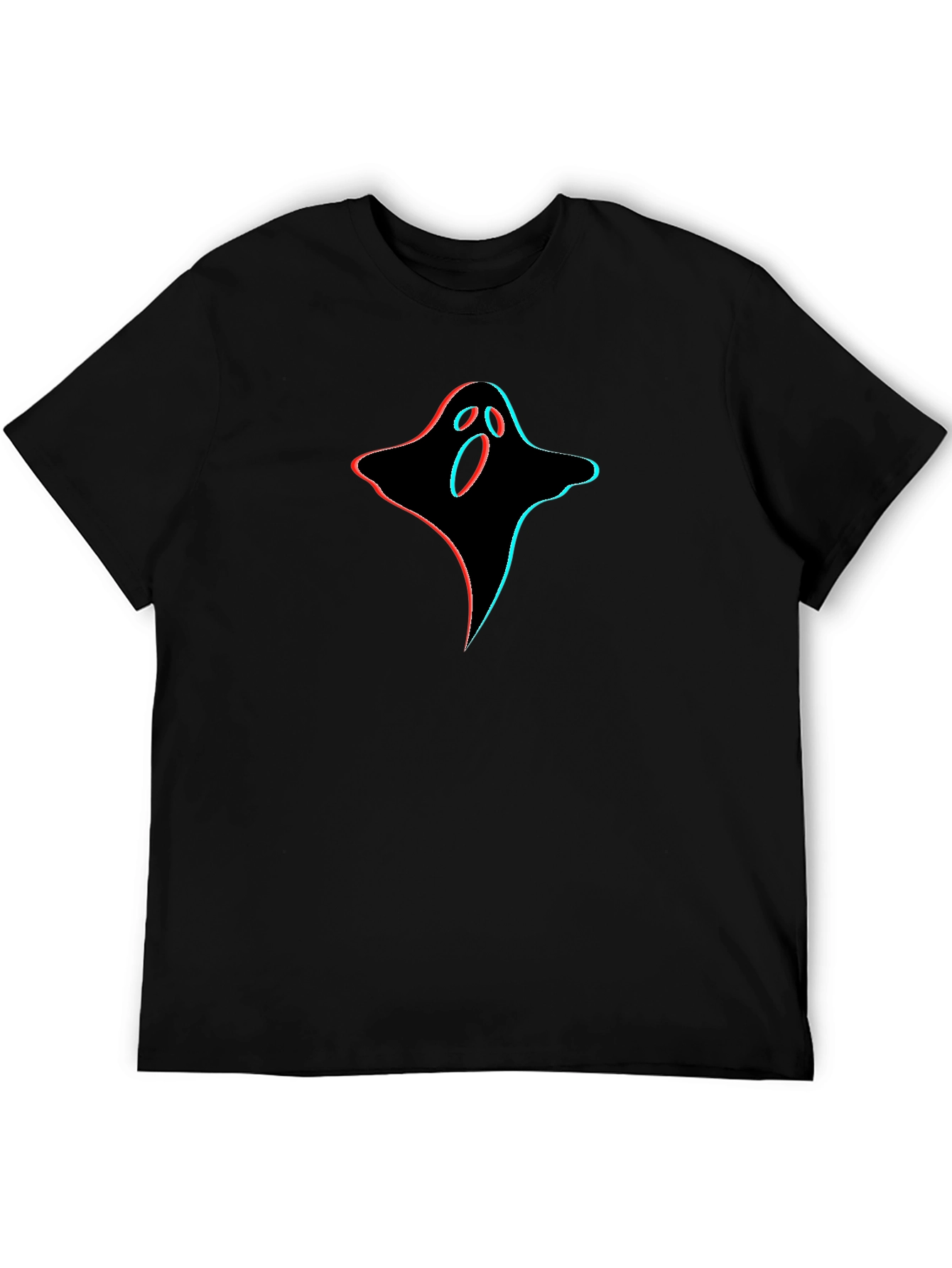 Spooky 3D Ghost Graphic Tee - Black Cotton T-Shirt